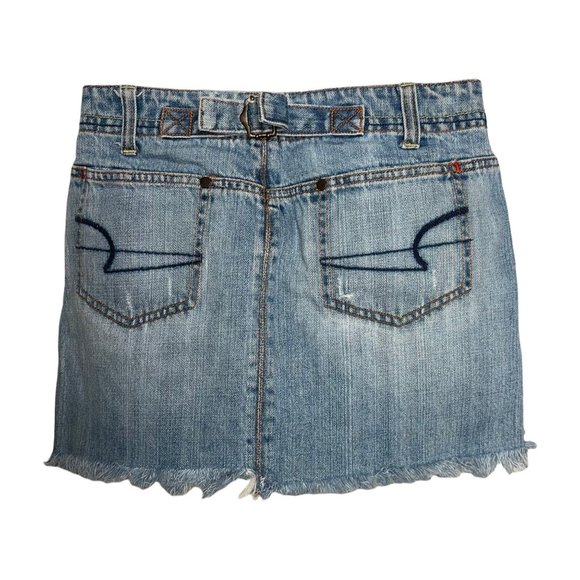 American Eagle Outfitters AEO Distressed Frayed Light Wash Mini Skirt 4 - Picture 6 of 9